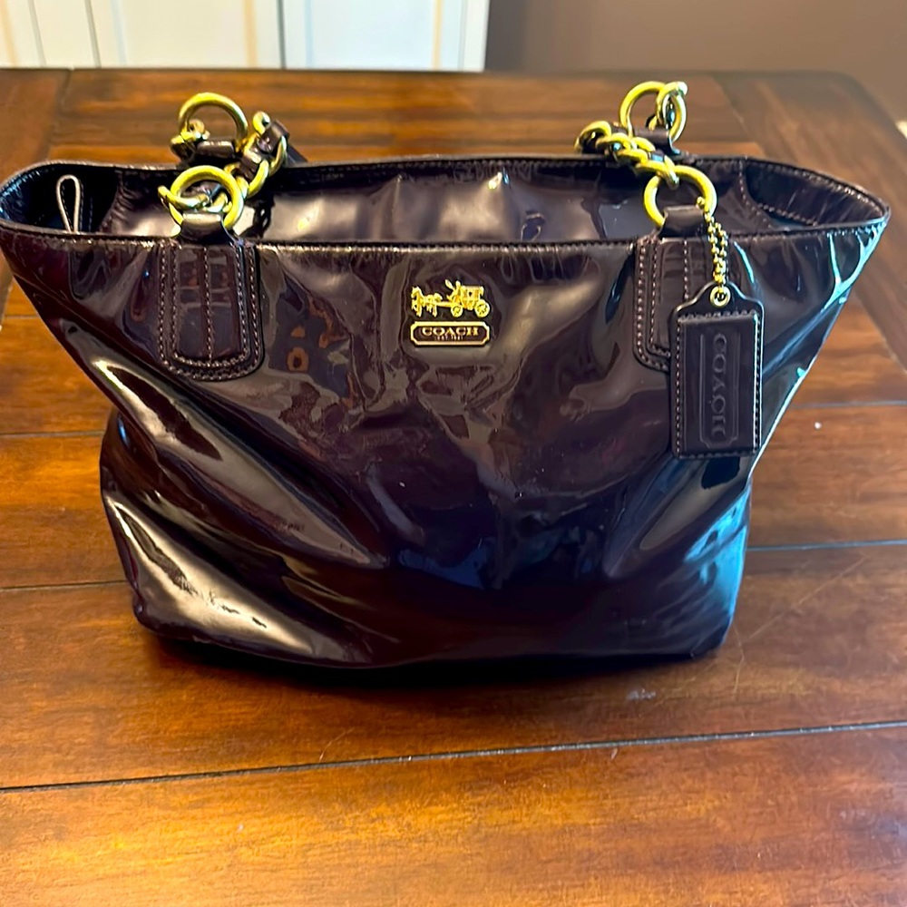 Coach purse patent deep purple